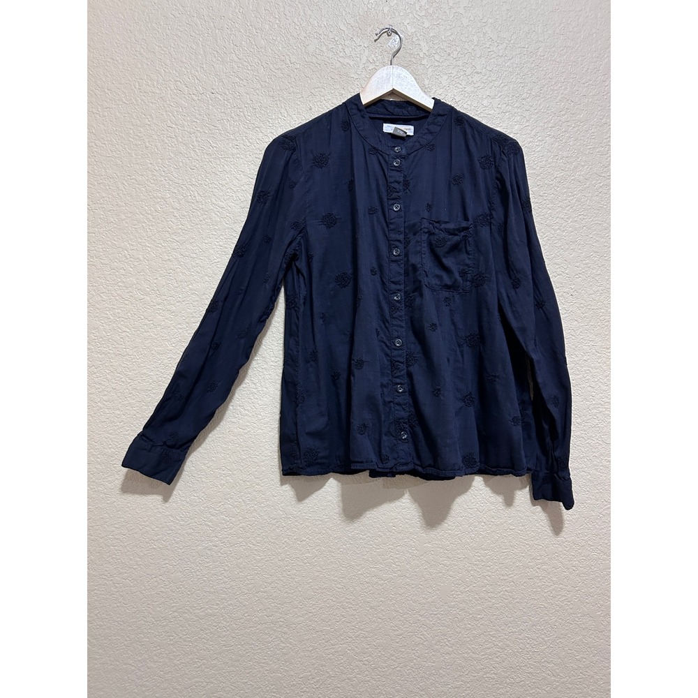 Anthropologie XS Embroidered Button Shirt Charcoal Grey Black Boho Western Goth